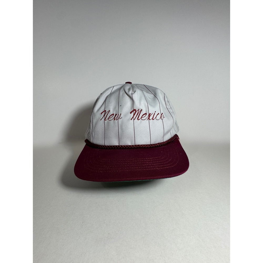 Vintage San Sun New Mexico Pinstripe Snapback Hat Maroon White Rope Cap OSFA